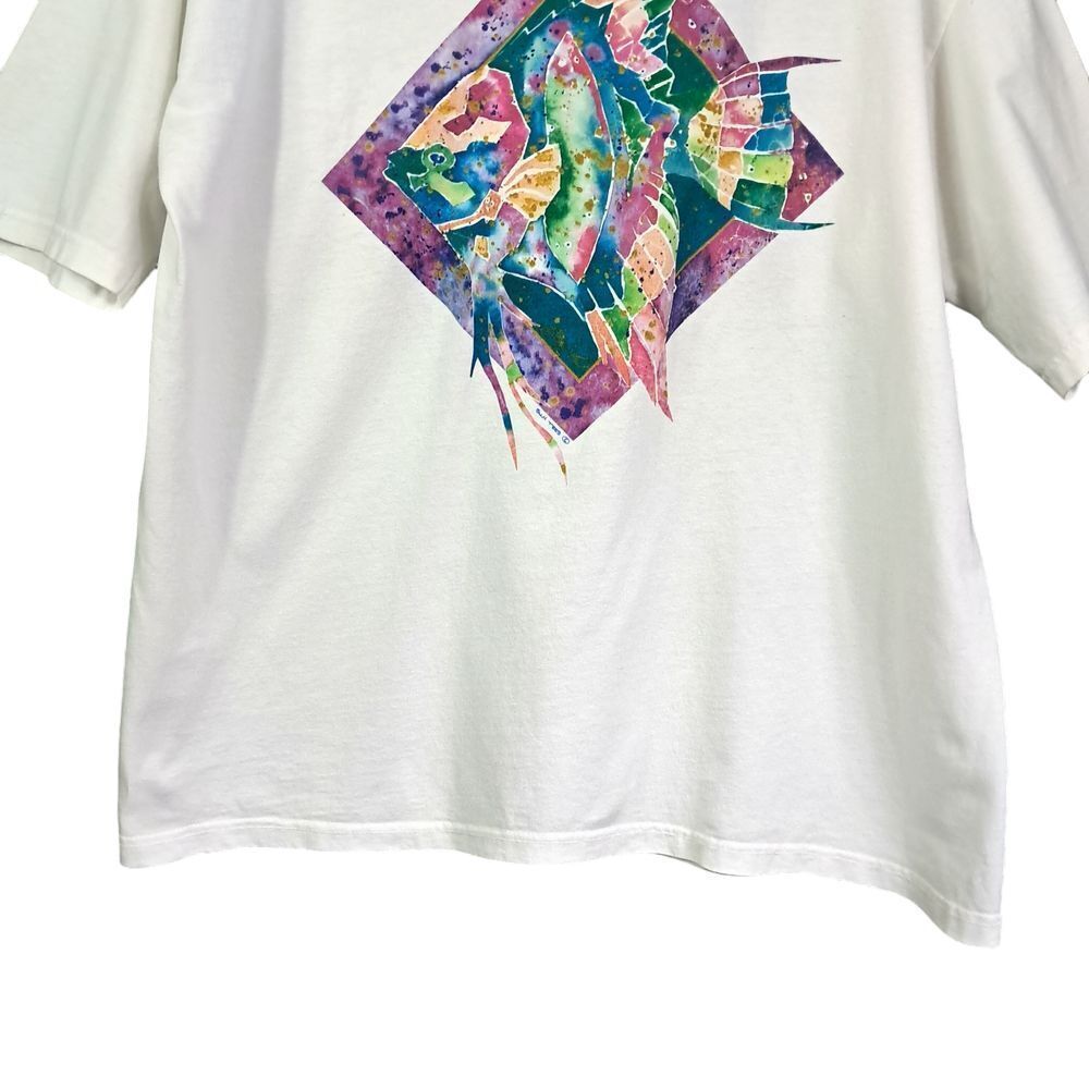 Vintage Anvril Maui Shirt Women XL White USA Sun Tees Y2K Colorful Vacation Fish - Picture 6 of 13